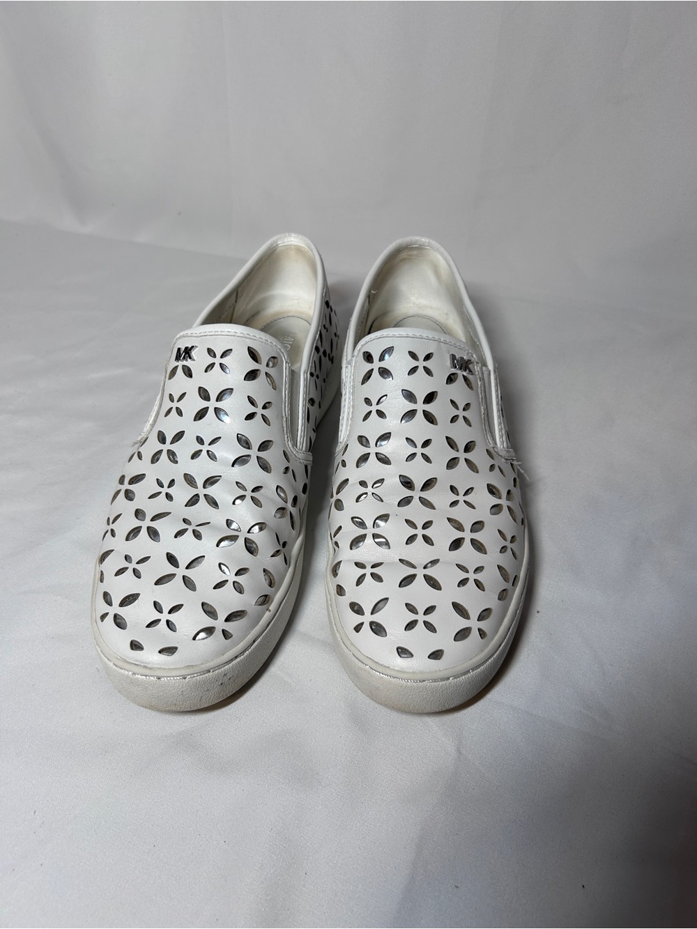 Michael Kors White Perforated Slip On Sneakers Leather Flats Size 8